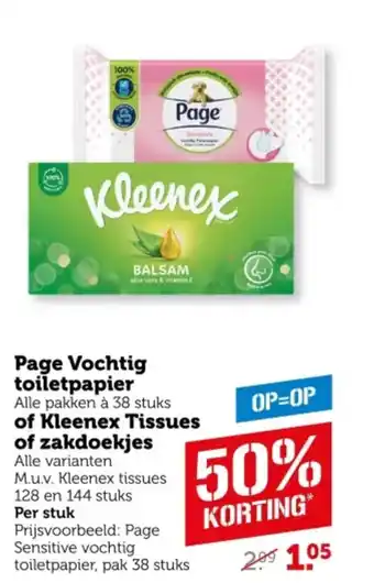 Coop Page Vochtig toiletpapier f Kleenex Tissues of zakdoekjes aanbieding