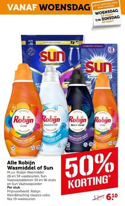 Coop Alle Robijn Wasmiddel of Sun aanbieding