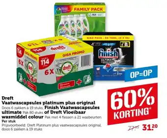 Coop Dreft vaatwascapsules platinum plus original, finish vaatwascapsules ultimate of dreft vloeibaar wasmiddel colour aanbieding