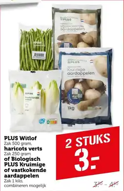 Coop PLUS Witlof , haricots verts of Biologisch PLUS Kruimige of vastkokende aardappelen aanbieding