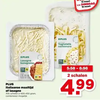 PLUS PLUS Italiaanse maaltijd of lasagne aanbieding