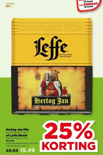 PLUS Hertog Jan Pils Krat 24 flesjes à 30 cl of Leffe Blond Krat 24 flesjes à 25 cl aanbieding