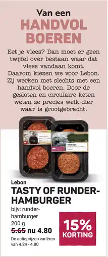 Ekoplaza Lebon tasty of runder hamburger aanbieding