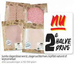 Jumbo Jumbo slagersleverworst, slagersachterham, kipfilet naturel of wijncervelaat aanbieding