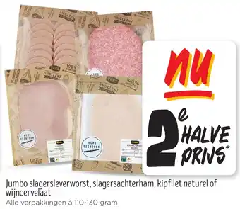 Jumbo Jumbo slagersleverworst, slagersachterham, kipfilet naturel of wijncervelaat aanbieding