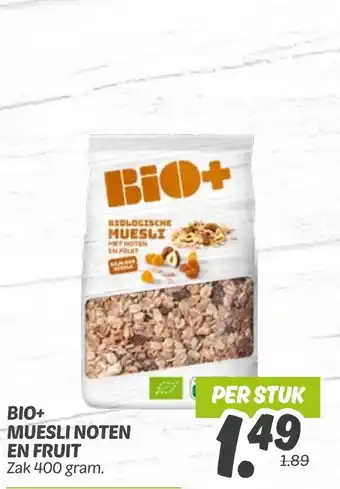 Dekamarkt Bio+ muesli noten en fruit aanbieding