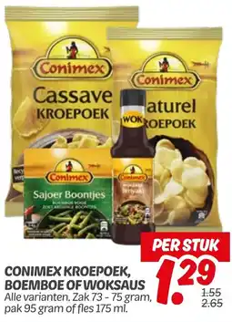 Dekamarkt Conimex kroepoek, boemboe of woksaus aanbieding