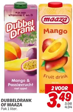 Dekamarkt Dubbeldrank of maaza aanbieding