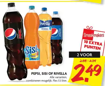 Dekamarkt Pepsi, SiSi of Rivella 2*1.5L aanbieding