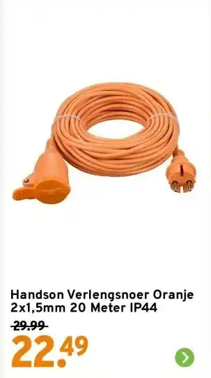 GAMMA Handson Verlengsnoer Oranje 2x1,5mm 20 Meter IP44 aanbieding