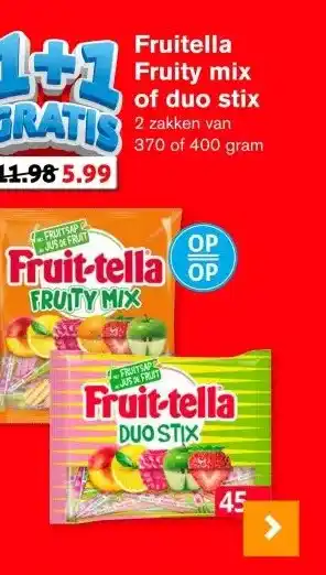 Hoogvliet Fruitella Fruity mix of duo stix aanbieding