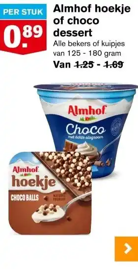 Hoogvliet Almhof hoekje of choco dessert aanbieding