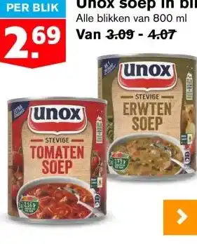 Hoogvliet Unox soep in blik aanbieding