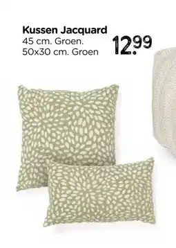 Xenos Kussen jacquard - wit/groen - 30x50 cm aanbieding