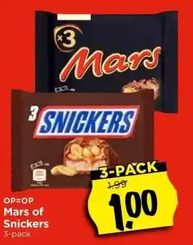 Vomar Voordeelmarkt OP=OP Mars of Snickers 3-pack aanbieding