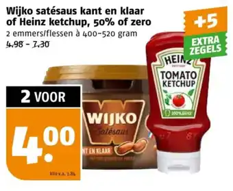 Poiesz Wijko satésaus kant en klaar of Heinz ketchup, 50% of zero aanbieding