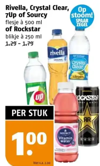 Poiesz Rivella, Crystal Clear, 7Up of Sourcy of Rockstar aanbieding