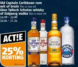 Poiesz Old Captain Caribbean rum wit of bruin Glen Talloch Schotse whisky of Esbjaerg vodka aanbieding