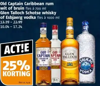 Poiesz Old Captain Caribbean rum wit of bruin Glen Talloch Schotse whisky of Esbjaerg vodka aanbieding