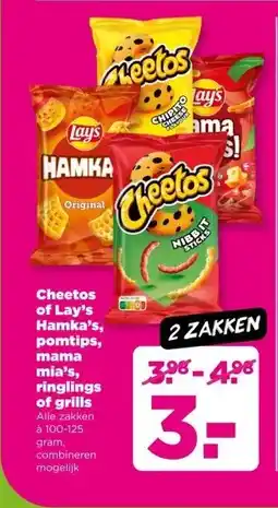 PLUS Cheetos of Lay's Hamka's, pomtips, mama mia's, ringlings of grills aanbieding