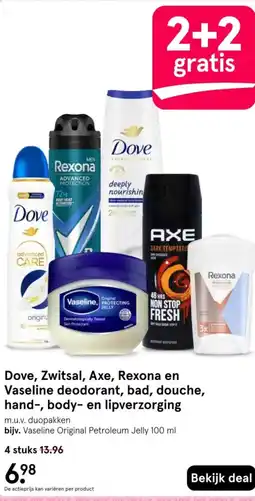 Etos Dove, Zwitsal, Axe, Rexona en Vaseline deodorant, bad, douche,  han, body en lipverzorging aanbieding