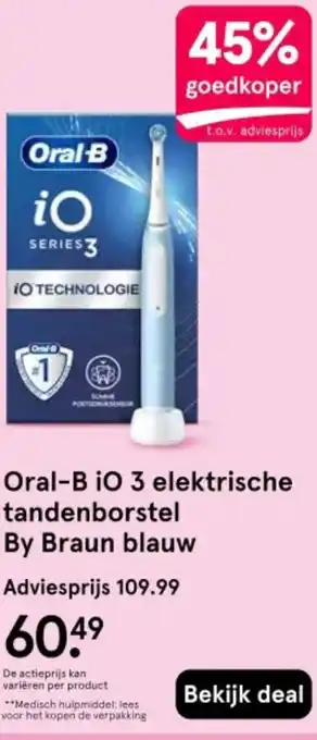 Etos Oral-B iO 3 elektrische tandenborstel By Braun blauw aanbieding