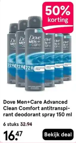 Etos Dove Men+Care Advanced Clean Comfort antitranspi rant deodorant spray aanbieding