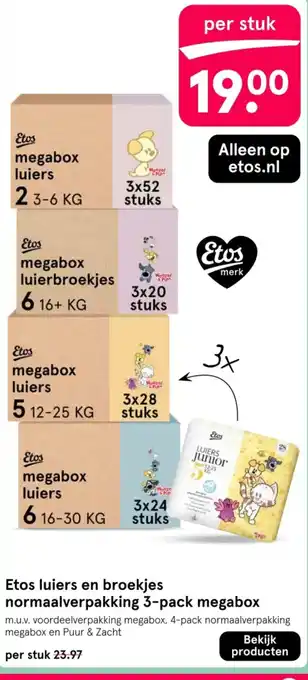 Etos Etos luiers en broekjes normaalverpakking 3 pack megabox aanbieding