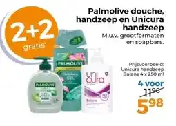 Trekpleister Palmolive douche, handzeep en Unicura handzeep  M.u.v. grootformaten en soapbars. aanbieding