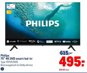 Makro Philips 75" 4K UHD smart led tv aanbieding