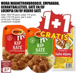 MCD Supermarkt MORA MAGNETRONBROODJE, EMPANADA, GEHAKTBALLETJES, SATÉ EN/OF LOEMPIA EN/OF HEBRO SATÉ aanbieding