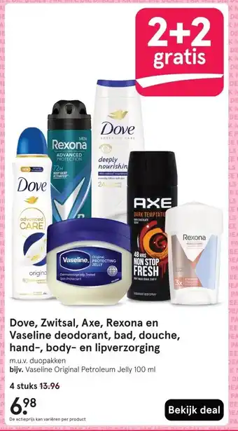 Etos Dove, Zwitsal, Axe, Rexona en Vaseline deodorant, bad, douche, hand-, body- en lipverzorging aanbieding