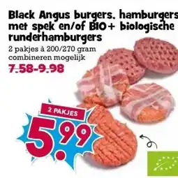 Boon`s Markt Black Angus burgers, hamburgers met spek en/of BIO+ biologische runderhamburgers aanbieding