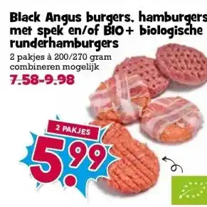 Boon`s Markt Black Angus burgers, hamburgers met spek en/of BIO+ biologische runderhamburgers aanbieding