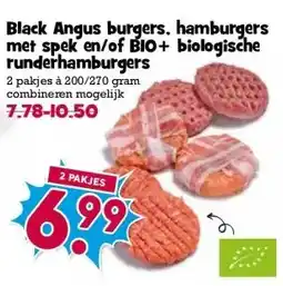 Boon`s Markt Black Angus burgers, hamburgers met spek en/of BIO+ biologische runderhamburgers aanbieding