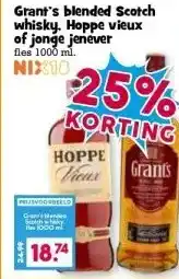 Boon`s Markt Grant's blended Scotch whisky. Hoppe vieux of jonge jenever fles 1000 ml. aanbieding