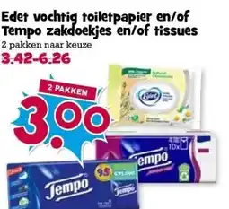 Boon`s Markt Edet vochtig toiletpapier en/of Tempo zakdoekjes en/of tissues aanbieding