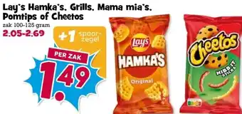 Boon`s Markt Lay's Hamka's, Grills, Mama mia's, Pomtips of Cheetos aanbieding