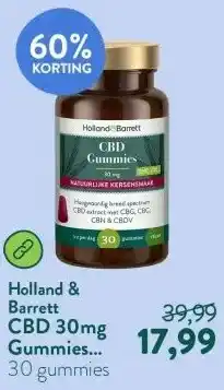 Holland & Barrett CBD 30mg Gummies Natuurlijke Kersensmaak - 30 gummies aanbieding