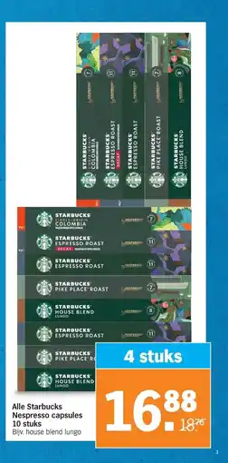 Albert Heijn Alle Starbucks Nespresso capsules 10 stuks aanbieding