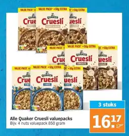 Albert Heijn Alle Quaker Cruesli valuepacks aanbieding