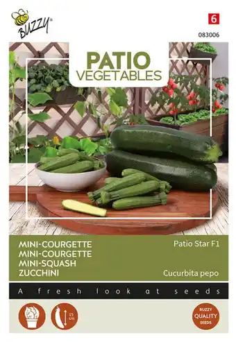 Welkoop Buzzy Patio Veggies Courgette Patio Star F1 - Groentezaden - 6  aanbieding