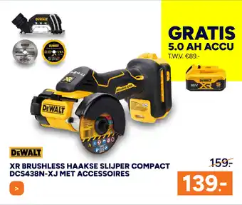 BOUWMAAT XR Brushless haakse slijper compact DCS438N-XJ met accessoires aanbieding