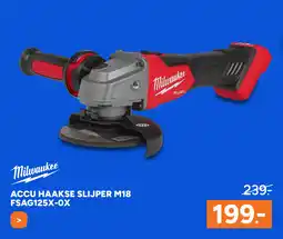 BOUWMAAT Milwaukee accu haakse slijper M18 FSAG125X-OX aanbieding