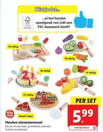 Lidl Playtive Houten Etenswarenset Lunchset, Groenteset, Taartset, Fruitset En Pizzaset aanbieding