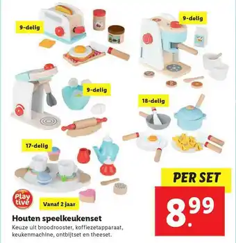 Lidl Playtive Houten Speelkeukenset Broodrooster, Koffiezetapparaat, Keukenmachine, Ontbijtset En Theeset aanbieding