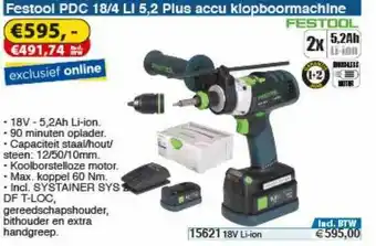 Toolstation Festool PDC 18-4 LI 5,2 Plus Accu Schroefboormachine aanbieding