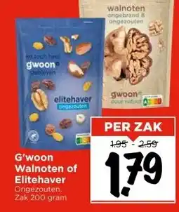 Vomar Voordeelmarkt G'woon Walnoten of Elitehaver Ongezouten. Zak 200 gram aanbieding