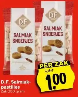 Vomar Voordeelmarkt D.F. Salmiak- pastilles Zak 200 gram aanbieding