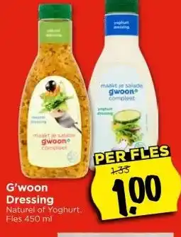 Vomar Voordeelmarkt G'woon Dressing Naturel of Yoghurt. Fles 450 ml aanbieding